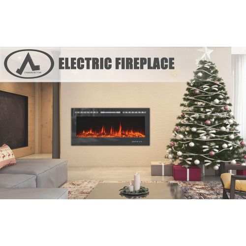  CharaVector Electric Fireplaces Recessed Wall Mounted Fireplace Insert 50 Inch Wide Heater LED Fire Place Remote Control & Touch Screen