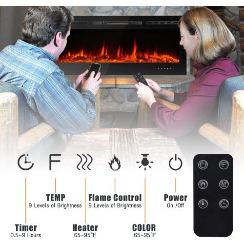  CharaVector Electric Fireplaces Recessed Wall Mounted Fireplace Insert 50 Inch Wide Heater LED Fire Place Remote Control & Touch Screen