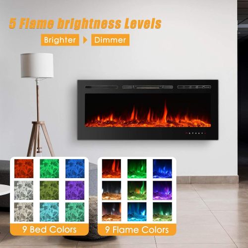  CharaVector Electric Fireplaces Recessed Wall Mounted Fireplace Insert 50 Inch Wide Heater LED Fire Place Remote Control & Touch Screen