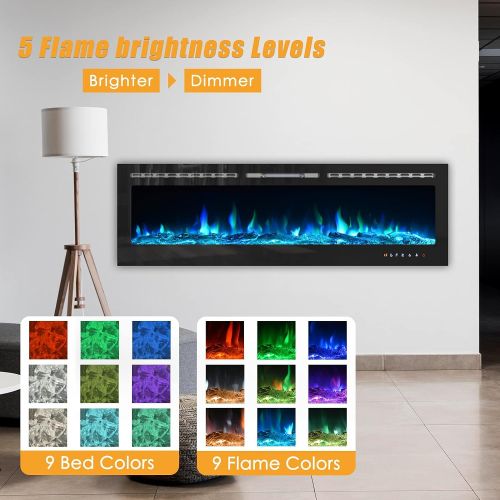  CharaVector Electric Fireplaces Recessed Wall Mounted Fireplace Insert 70 Inch Wide Heater LED Fire Place Remote Control & Touch Screen