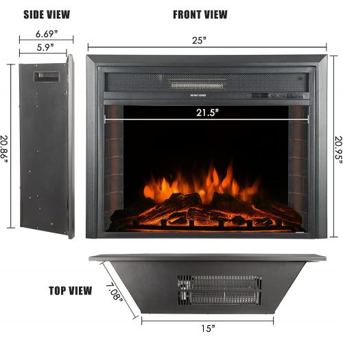  CharaVector 23inch 750W/1500W Electric Fireplace Inserts with Remote Control in Wall recessed ,Energy Saving Insert Fireplace Heater Indoor Glass View, Black