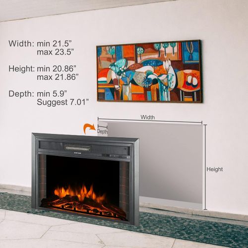  CharaVector 23inch 750W/1500W Electric Fireplace Inserts with Remote Control in Wall recessed ,Energy Saving Insert Fireplace Heater Indoor Glass View, Black