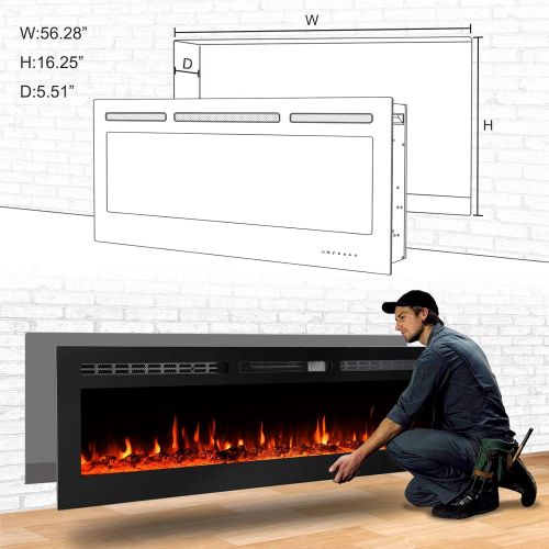  CharaVector Electric Fireplaces Recessed Wall Mounted Fireplace Insert 60 Inch Wide Heater LED Fire Place Remote Control & Touch Screen