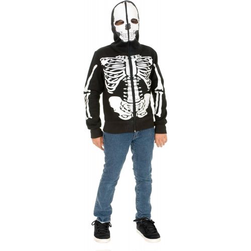  Charades Skeleton Hoodie Childrens Costume Sweatshirt, BlackWhite, Medium