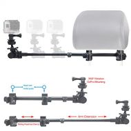 ChargerCity GoPro Fusion Session Hero7 Hero6 Hero 7 6 5 4 3 Secure Dual Post Lock Telescopic Headrest Mount with Sliding Aluminum arm (Compatible with All GoPro Hero/Session Camera