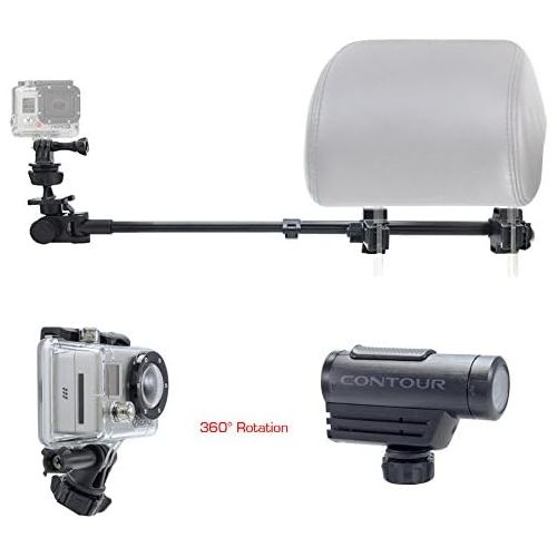  ChargerCity GoPro Fusion Session Hero7 Hero6 Hero 7 6 5 4 3 Secure Dual Post Lock Telescopic Headrest Mount with Sliding Aluminum arm (Compatible with All GoPro Hero/Session Camera