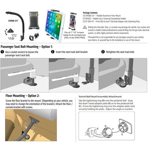  ChargerCity Heavy Duty Metal Rod Gooseneck Truck Fleet Car Seat Bolt Floor Tablet & Smartphone Mount for iPad Air Mini Pro iPhone XR XS MAX X 8 7 Plus Galaxy S8 S9 Surface Pro