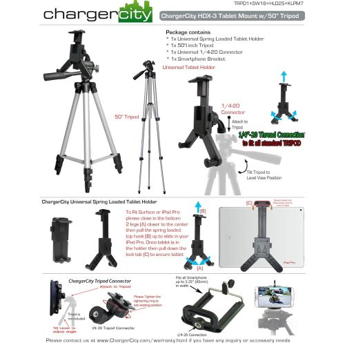  ChargerCity XL Smartphone & Tablet Holder Photo Booth Camera Tripod Kit w360° Rotation for Apple iPad Pro Air Mini iPhone XR XS MAX X 8 7 Plus Microsoft Surface Samsung Galaxy Tab