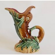 /Charmantiques Rare Authentic Antique French Saint Amand Majolica Fish Pitcher - Figural Water Jug Pitcher - French Country Cottage