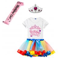 Charmbow Birthday Girl Princess Tutu Skirts Dress with Princess Tshirt, Tiara, Satin Sash