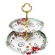 Charmed Vintage Floral pattern 2 tier cake and pastry stand server (Light Sage Green)