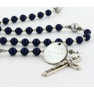 CharmingRosary First Communion Rosary, Communion Gift, Personalized Rosary, Boy Rosary, Communion Bead, Engraved Rosary, Dark Blue & Grey Rosary, CheerDBGp