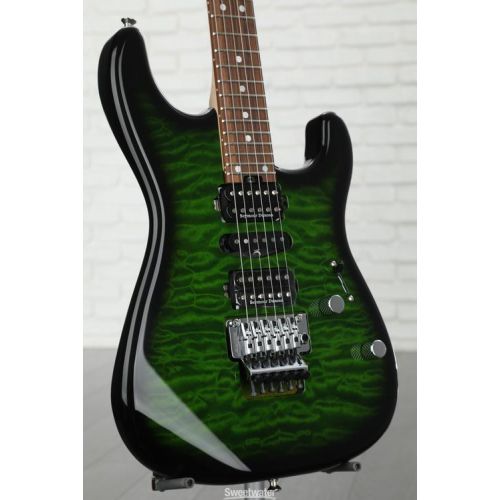  Charvel MJ San Dimas Style 1 HSH FR PF QM Electric Guitar - Transparent Green Burst