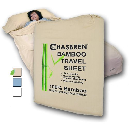  [아마존베스트]Chasbren Travel Sheet - 100% Bamboo Travel Bedding for Hotel Stays and Other Travels - Soft Comfortable Roomy Lightweight Sleep Sheet, Sack, Bag, Liner - Pillow Pocket, Zippers, Ca