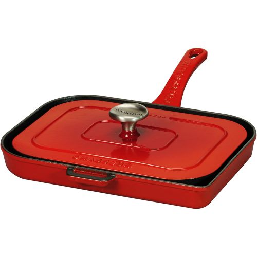  Chasseur PUC438008 Doppelgrill, 36 x 25 cm, Rubinrot, emaillierter Gusseisen, innen schwarz