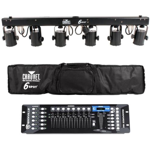  Chauvet DJ 6SPOT Portable LED Powered Color Changer System+Bag+DMX Controller