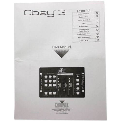  Chauvet DJ Obey 3 Universal Dmx 512 Controller With 3 Channels + DMX Cable