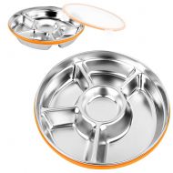 Cheerfullus 5 Sections Stainless Steel Round Divided Plate Kids Adult Outdoor Picnic Seasoning Dipping Plate