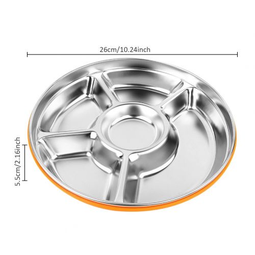  Cheerfullus 5 Sections Stainless Steel Round Divided Plate Kids Adult Outdoor Picnic Seasoning Dipping Plate
