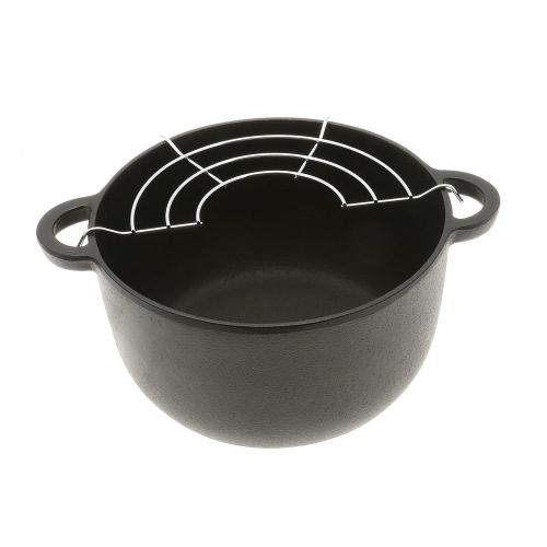  Cheese tools Iwachu Cast Iron Fondue and Deep-Fry Pot with Scalloped Ring and Wire Rack, Black