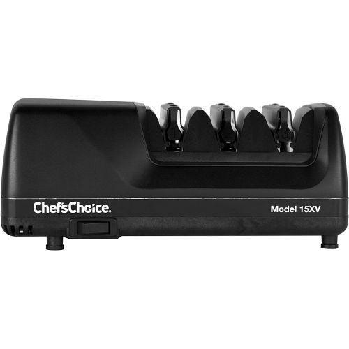  Chef’sChoice 15XV Professional Electric Knife Sharpener With 100-Percent Diamond Abrasives And Precision Angle Guides For Straight Edge and Serrated Knives, 3-Stage, Black
