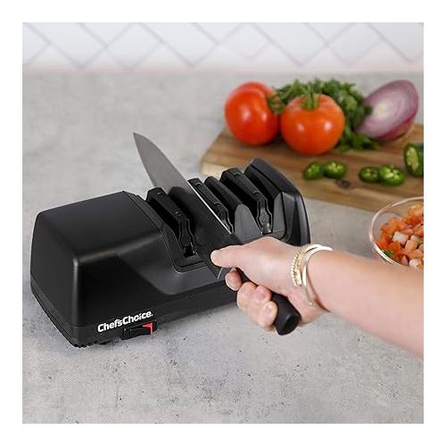 Chef’sChoice 15XV Professional Electric Knife Sharpener With 100-Percent Diamond Abrasives And Precision Angle Guides For Straight Edge and Serrated Knives, 3-Stage, Black