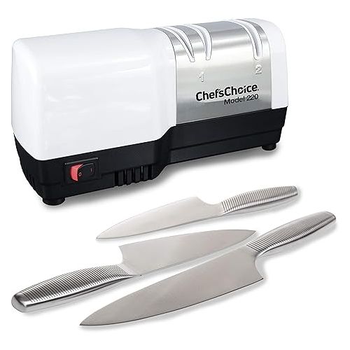  Chef’sChoice Hybrid Knife uses Diamond Abrasives and Combines Electric and Manual Sharpening for 20-Degree Straight and Serrated Knives, 2-Stage, White