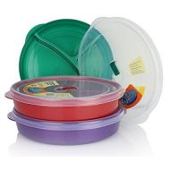 Chef’sChoice (Set of 3) Chefs 1st Choice Microwave Food Storage Tray Containers - 3 Section / Compartment Divided Plates w/ Vented Lid