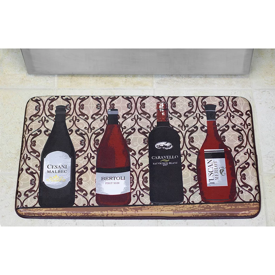 Chef Gear Assorted Wines Faux Leather 18-Inch x 30-Inch Comfort Kitchen Mat in Red