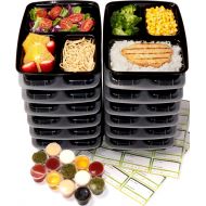 Chef Fresh Packs 14-Pack 3 Compartment Meal Prep Containers with Lids, 1oz Leak Proof Sauce Cups & Labels Set. Microwave & Dishwasher Safe, BPA Free, Portion Control Bento Lunch Box Food Containers
