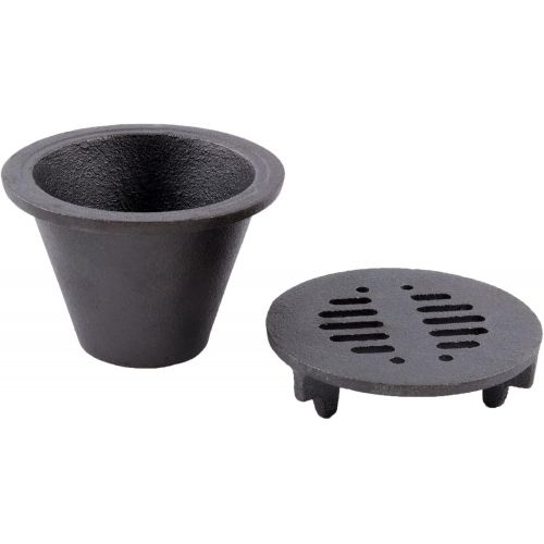  [아마존베스트]ChefMaster , Cast Iron Mini Hibachi Grill, Indoor Smores Appetizers Pu-Pu Griller, Mini Portable Hibachi Stove with Wooden Base and Fuel Holder