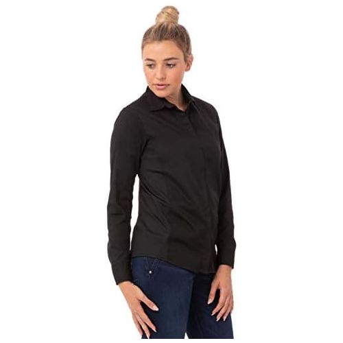  Chef+Works Chef Works Womens Shelby Zip Front Shirt, Black, X-Large