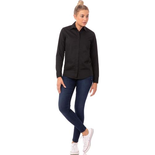  Chef+Works Chef Works Womens Shelby Zip Front Shirt, Black, X-Large