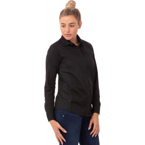  Chef+Works Chef Works Womens Shelby Zip Front Shirt, Black, X-Large