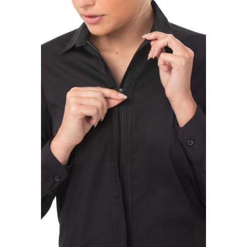  Chef+Works Chef Works Womens Shelby Zip Front Shirt, Black, X-Large