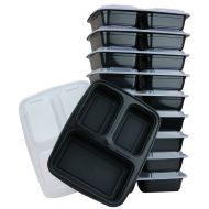 ChefLand 3-Compartment Microwave Safe Food Container with Lid, Divided Plate, Bento Box and Lunch Tray with Cover, Black, 12-Pack