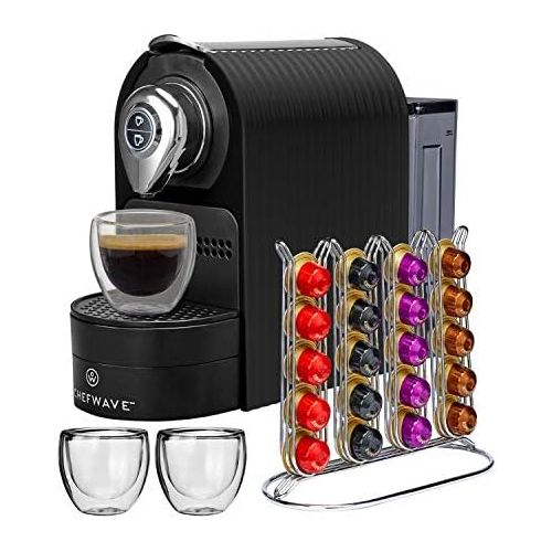  ChefWave Espresso Machine for Nespresso Compatible Capsule, Holder, Cups (Black) w/ Descaling Powder Bundle Set (2 Items)