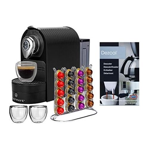  ChefWave Espresso Machine for Nespresso Compatible Capsule, Holder, Cups (Black) w/ Descaling Powder Bundle Set (2 Items)