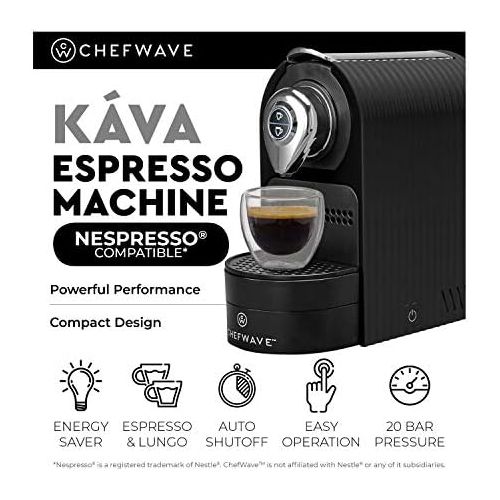  ChefWave Espresso Machine for Nespresso Compatible Capsule, Holder, Cups (Black) w/ Descaling Powder Bundle Set (2 Items)