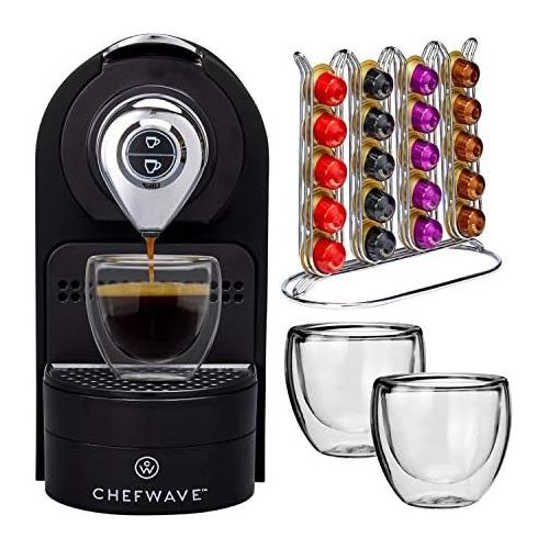  ChefWave Espresso Machine for Nespresso Compatible Capsule, Holder, Cups (Black) w/ Descaling Powder Bundle Set (2 Items)