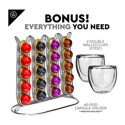  ChefWave Espresso Machine for Nespresso Compatible Capsule, Holder, Cups (Black) w/ Descaling Powder Bundle Set (2 Items)