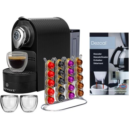  ChefWave Espresso Machine for Nespresso Compatible Capsule, Holder, Cups (Black) w/ Descaling Powder Bundle Set (2 Items)