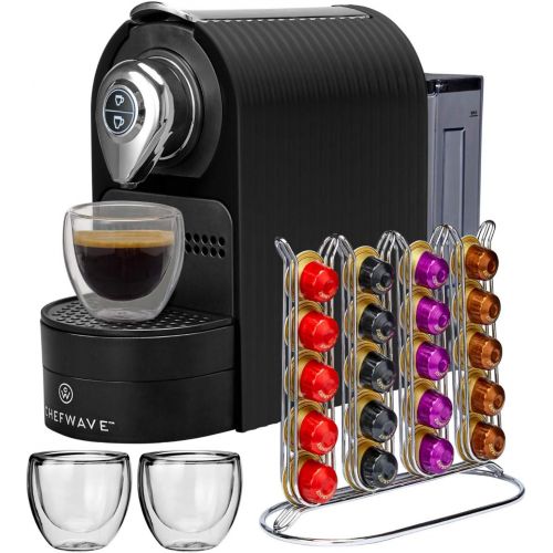  ChefWave Espresso Machine for Nespresso Compatible Capsule, Holder, Cups (Black) w/ Descaling Powder Bundle Set (2 Items)