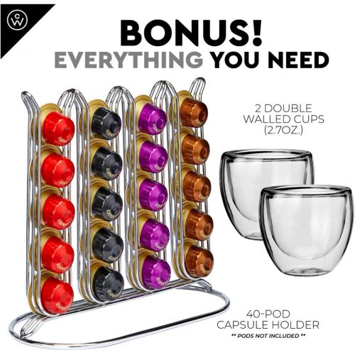  ChefWave Espresso Machine for Nespresso Compatible Capsule, Holder, Cups (Black) w/ Descaling Powder Bundle Set (2 Items)