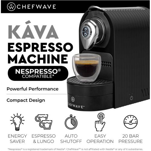  ChefWave Espresso Machine for Nespresso Compatible Capsule, Holder, Cups (Black) w/ Descaling Powder Bundle Set (2 Items)