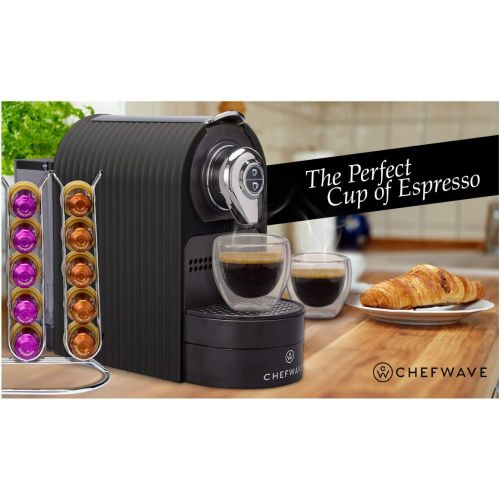  ChefWave Espresso Machine for Nespresso Compatible Capsule, Holder, Cups (Black) w/ Descaling Powder Bundle Set (2 Items)