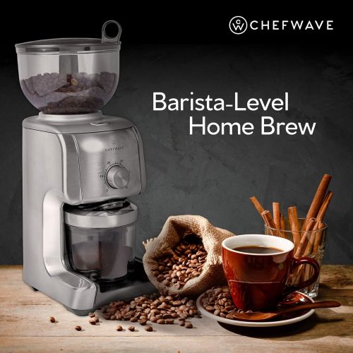  ChefWave Conical Burr Coffee Grinder - 16 Grind Settings Electric Coffee Bean Grinder - Die Cast Aluminum Housing - Scoop, Cleaning Brush - Coarse for French Press, Fine for Espres