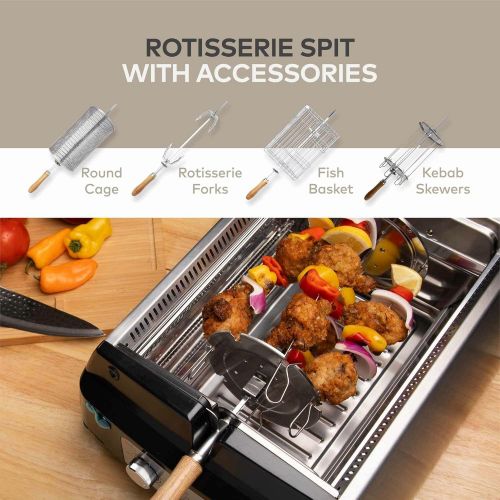  [아마존베스트]ChefWave Smokeless Indoor Electric Grill & Rotisserie  5 in 1 Non-Stick Tabletop Kitchen BBQ Grill with Infrared Technology  Includes Kebab & Skewer Set, Fries Basket & Fish Cage