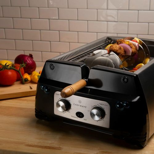  [아마존베스트]ChefWave Smokeless Indoor Electric Grill & Rotisserie  5 in 1 Non-Stick Tabletop Kitchen BBQ Grill with Infrared Technology  Includes Kebab & Skewer Set, Fries Basket & Fish Cage