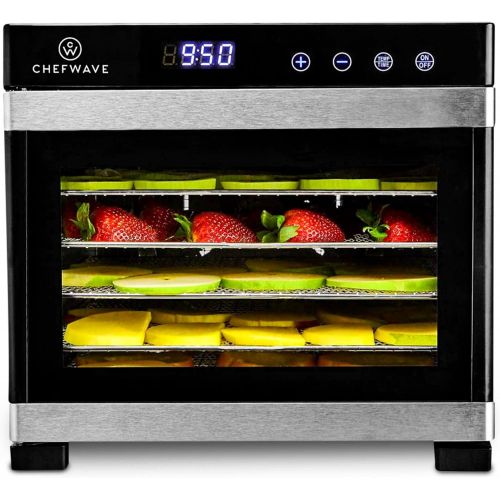  [아마존베스트]ChefWave 6 Tray Food Dehydrator Machine - Stainless Steel, Digital Temperature Control & Timer, 3 Teflon Sheets, 2 Mesh Sheets and Drip Tray - for Dried Fruit, Jerky, Herbs - Recip